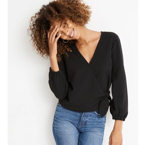 Madewell Texture & Thread Crepe Wrap Top True Black Size S - Picture 10 of 12